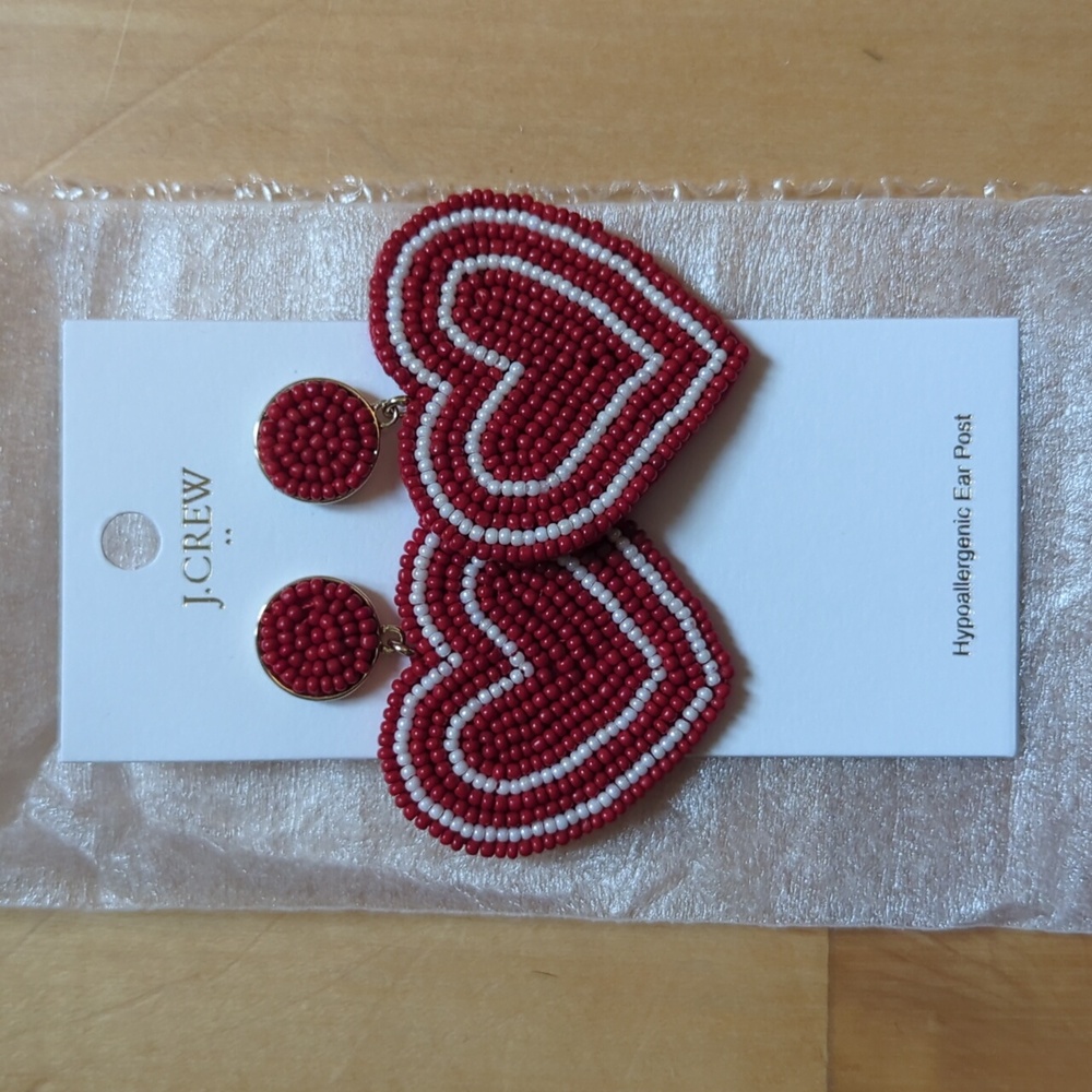NWT J. Crew Beaded Heart Earrings